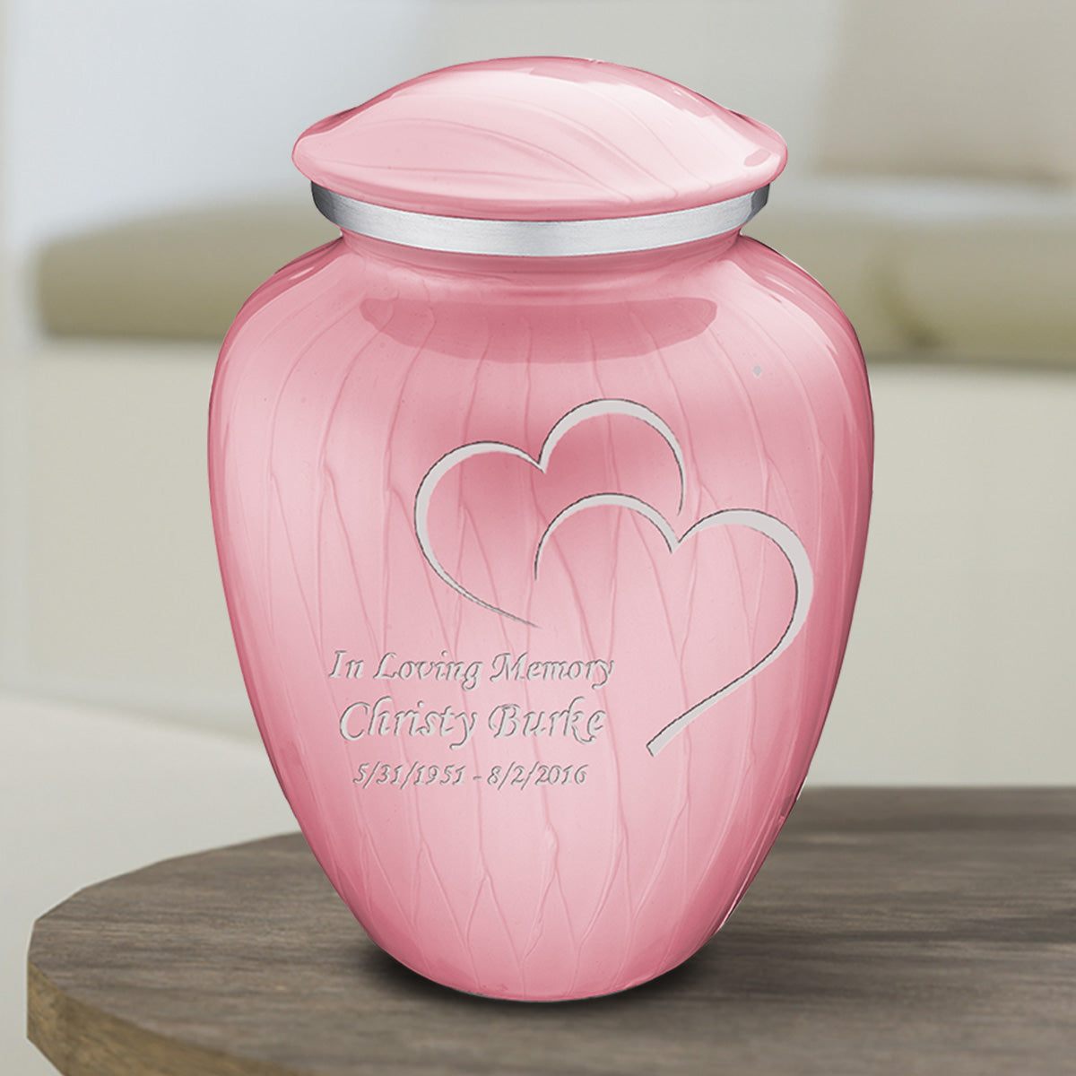 Medium Embrace Pearl Light Pink Hearts Cremation Urn