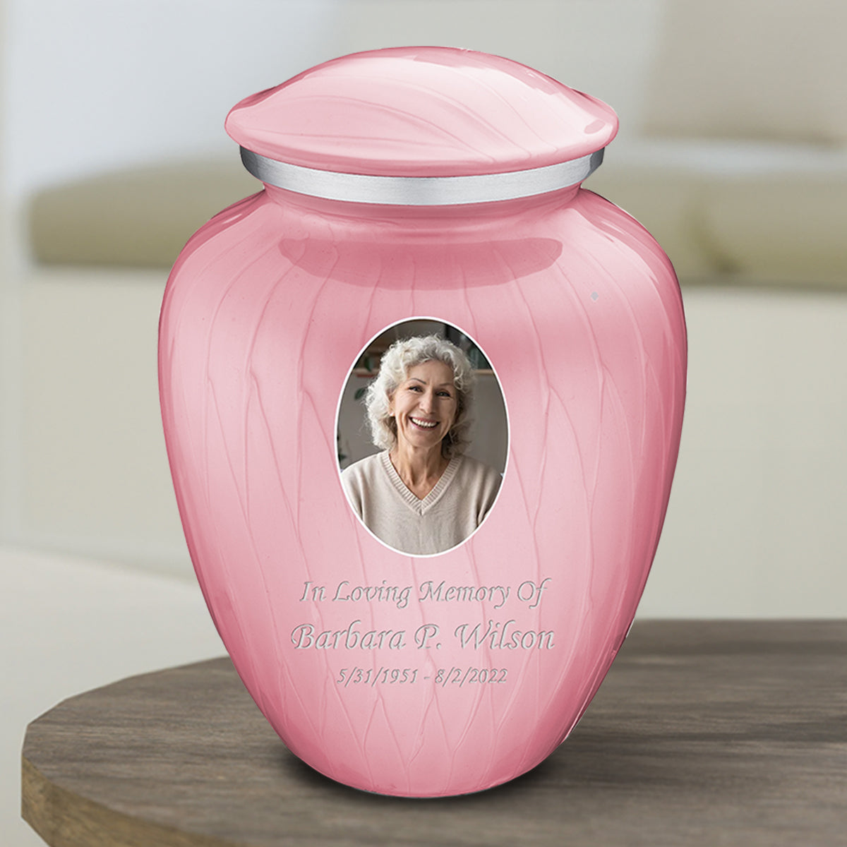 Medium Embrace Pearl Pink Portrait Cremation Urn