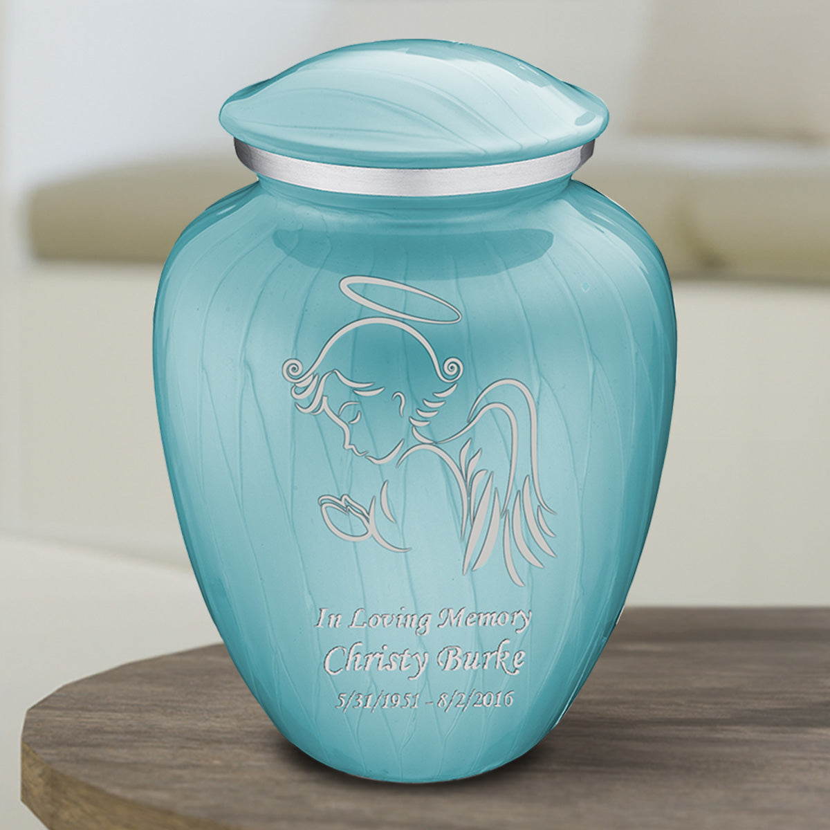 Medium Embrace Pearl Light Blue Angel Cremation Urn