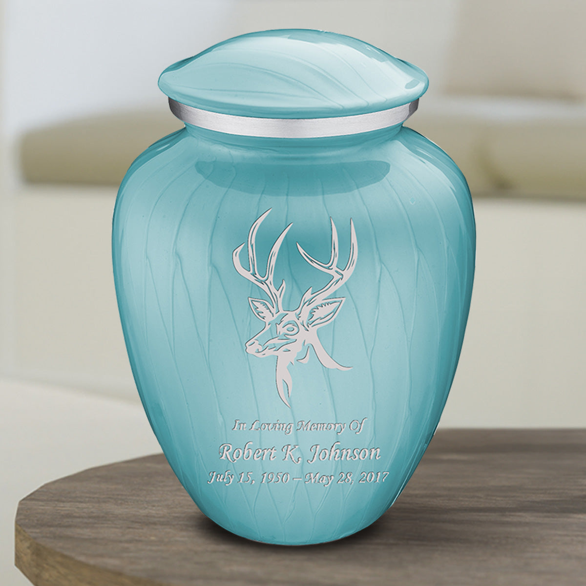 Medium Embrace Pearl Light Blue Deer Cremation Urn