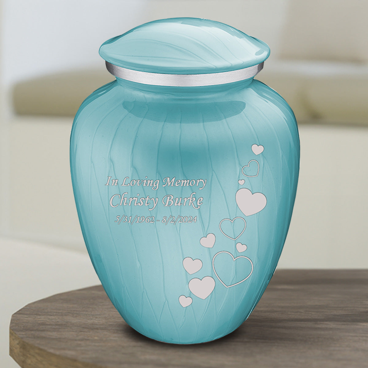 Medium Embrace Pearl Light Blue Floating Heart Cremation Urn