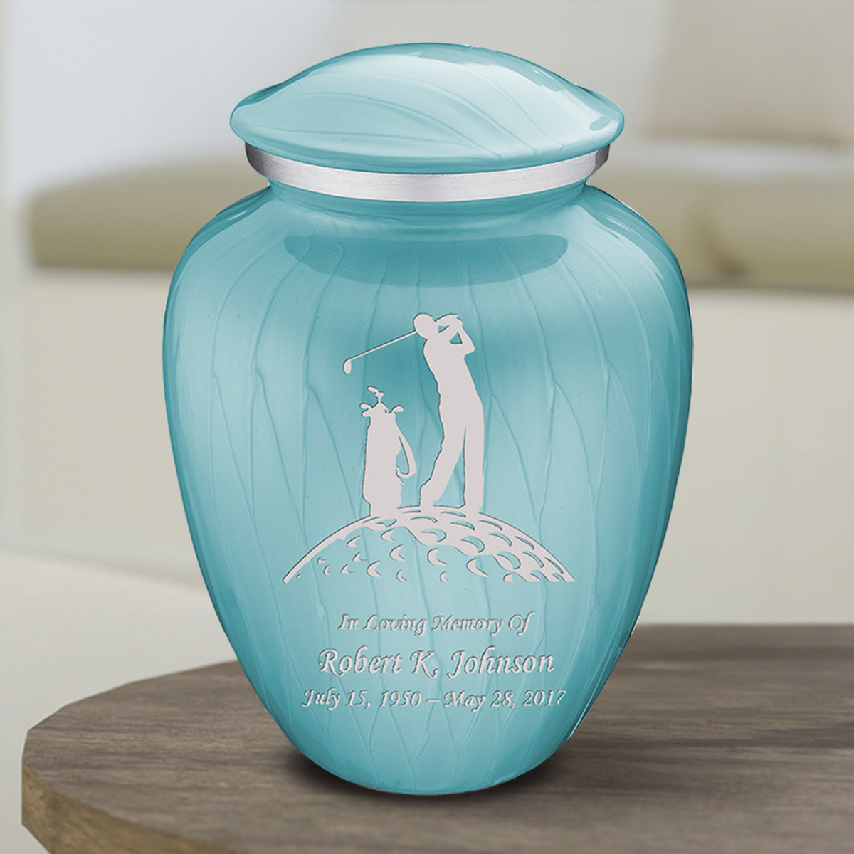 Medium Embrace Pearl Light Blue Golf Cremation Urn