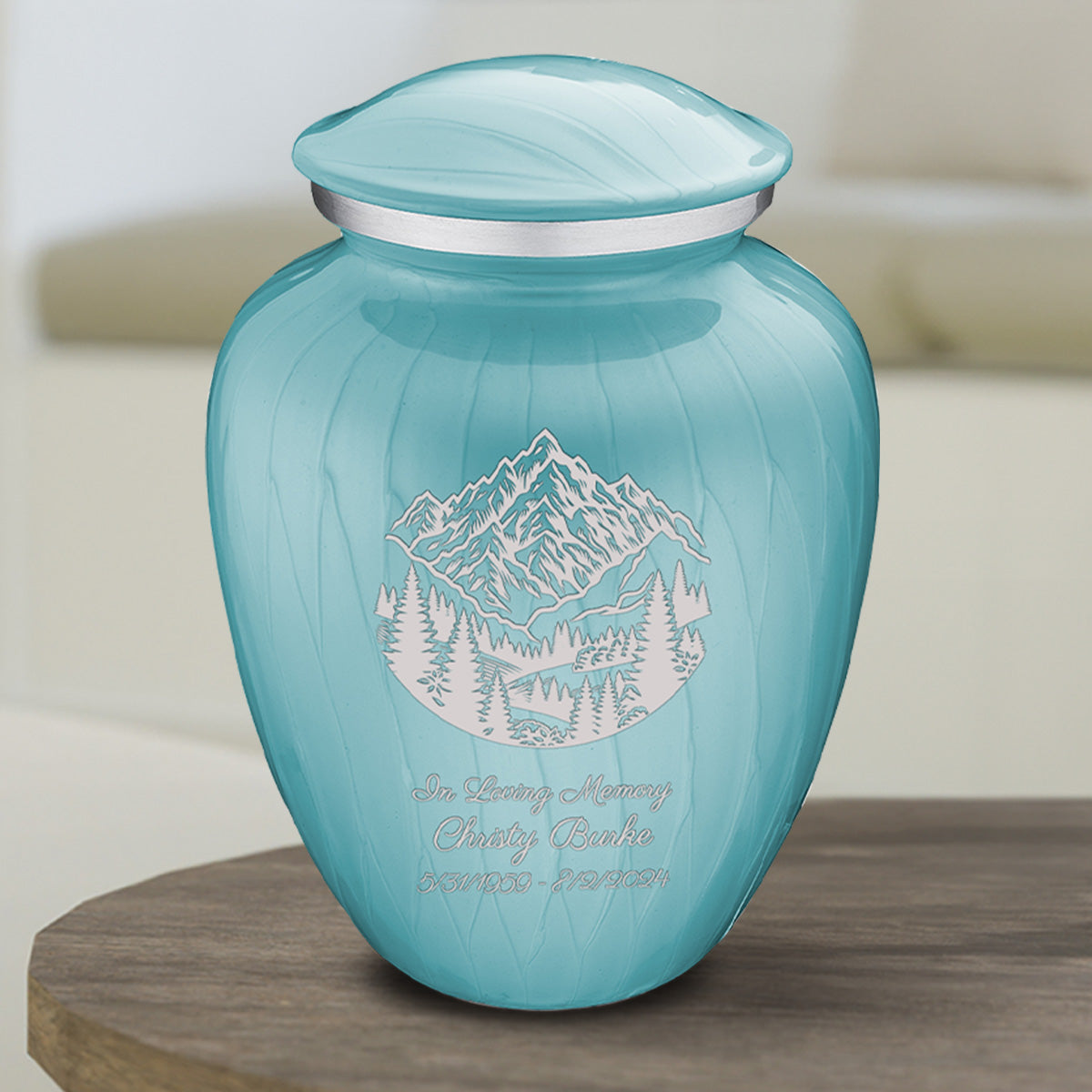 Medium Embrace Pearl Light Blue Rocky Mountains Cremation Urn