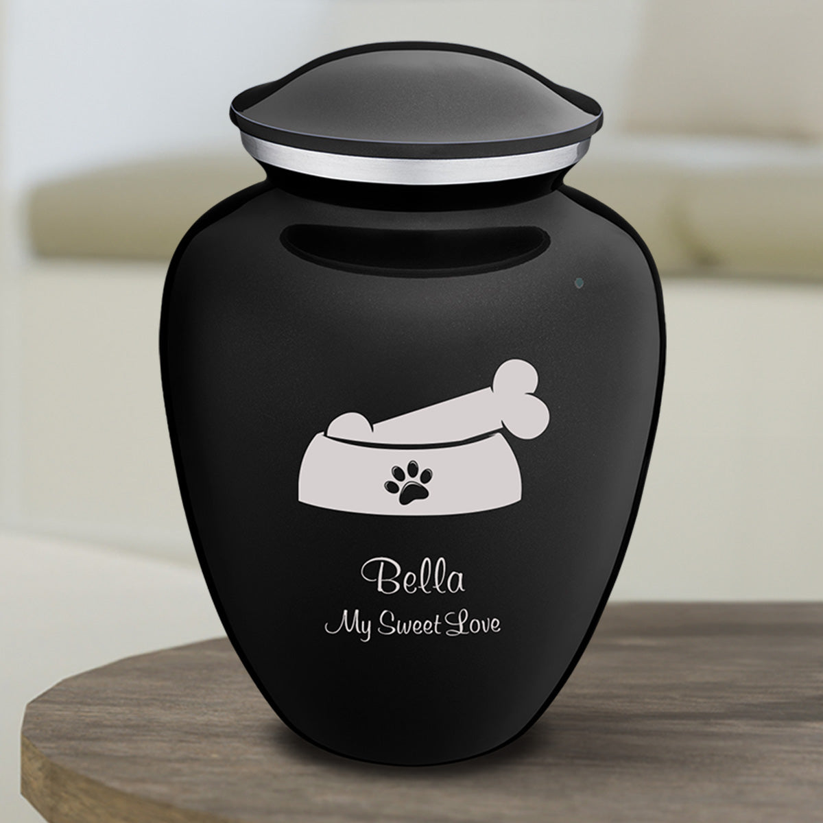 Medium  Embrace Black Pet Dog Bone Cremation Urn