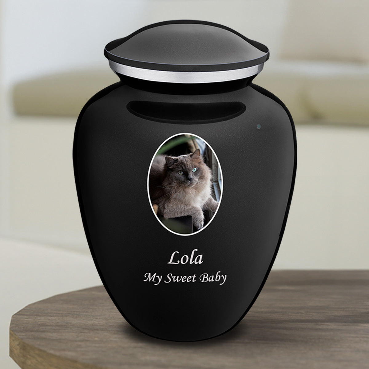 Medium Pet Embrace Black Portrait Cremation Urn