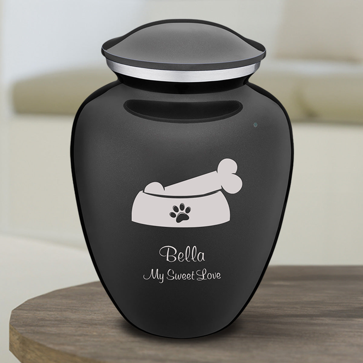 Medium  Embrace Charcoal Black Pet Dog Bone Cremation Urn
