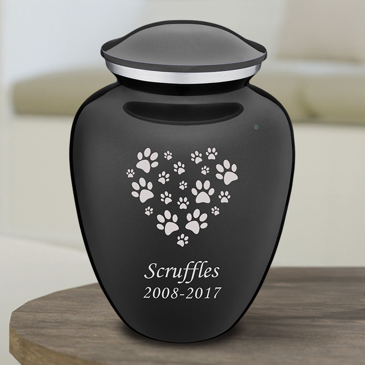 Medium Embrace Charcoal Heart Paws Pet Cremation Urn