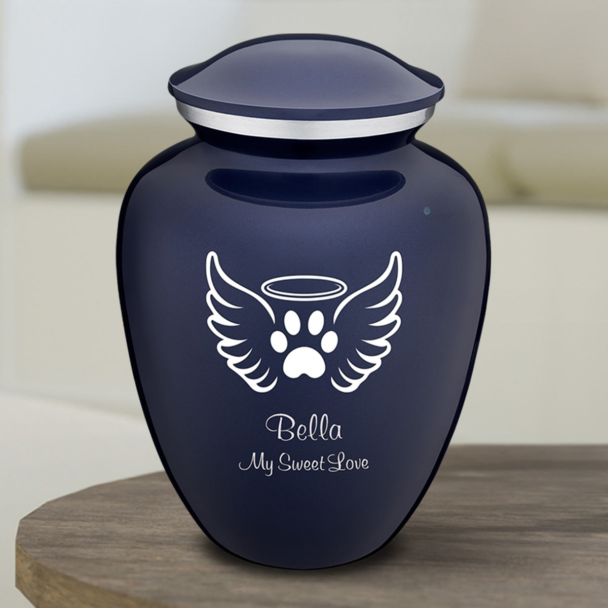 Medium Embrace Cobalt Blue Pet Angel Wings Cremation Urn