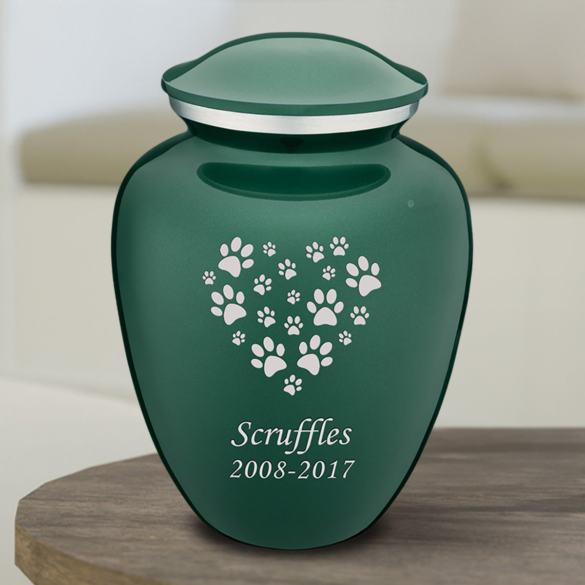 Medium Embrace Green Heart Paws Pet Cremation Urn