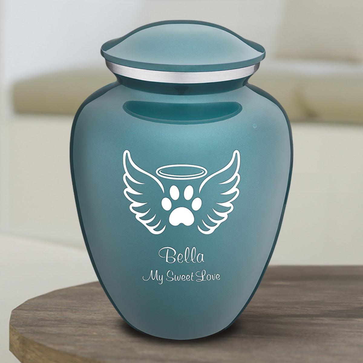 Large Embrace Teal Pet Angel Wings Cremation Urn
