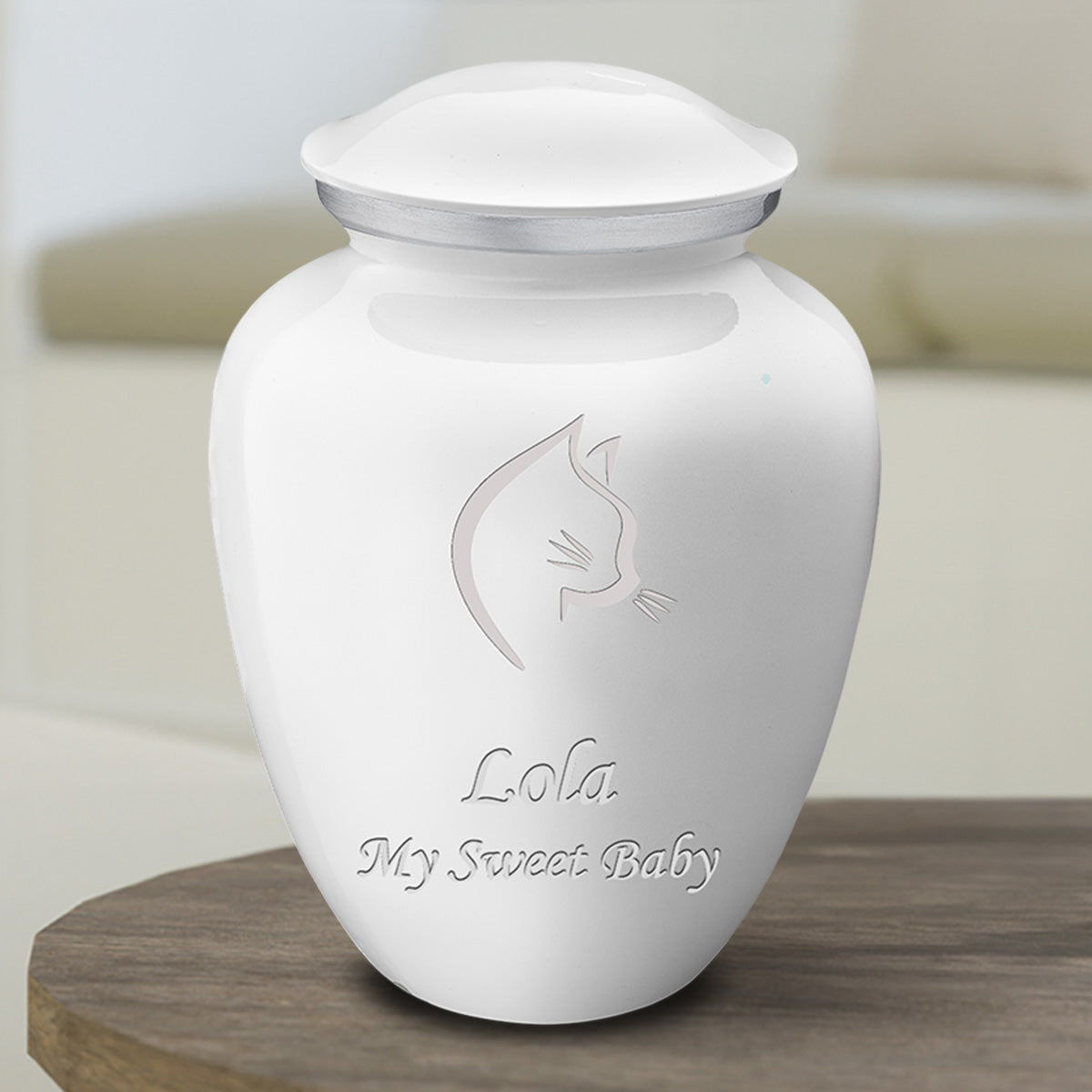 Medium Embrace White Cat Pet Cremation Urn