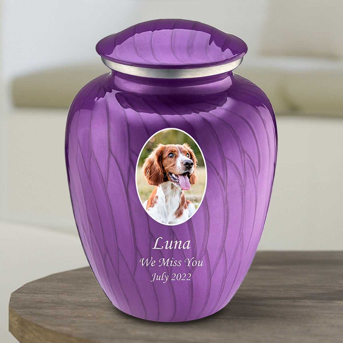 Medium Pet Embrace Pearl Purple Portrait Cremation Urn