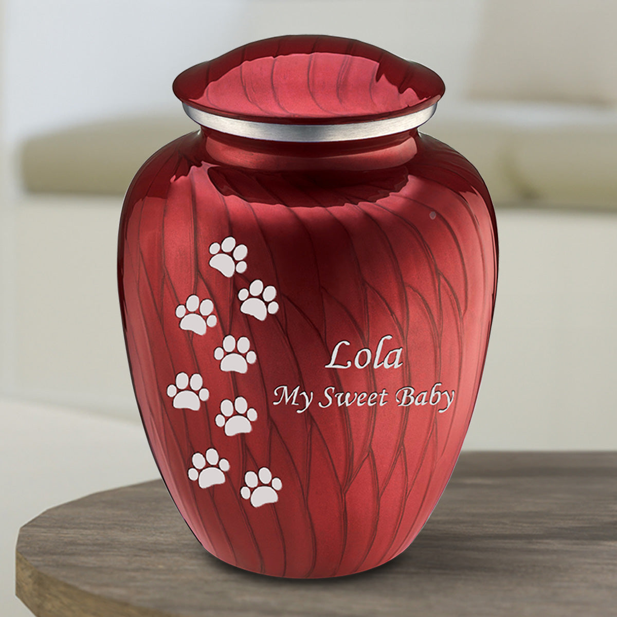 Medium Embrace Pearl Candy Red Walking Paws Pet Cremation Urn