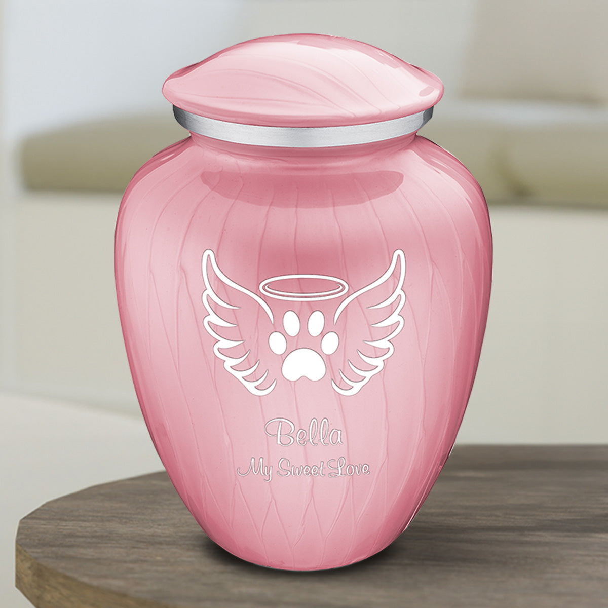 Medium Embrace Pearl Pink Pet Angel Wings Cremation Urn