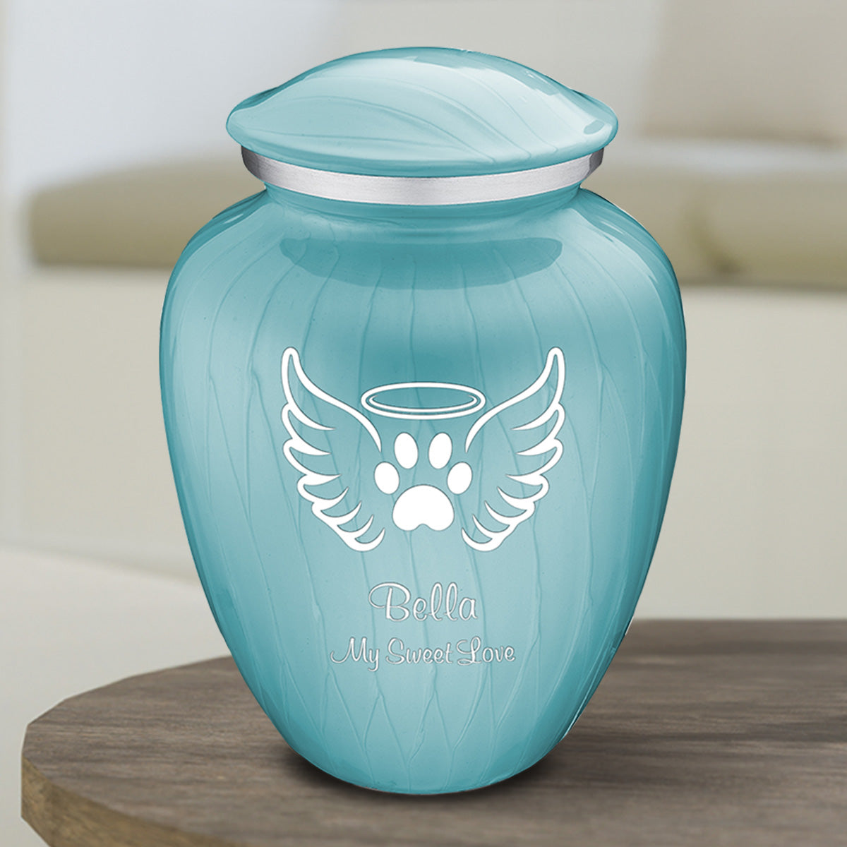 Medium Embrace Pearl Light Blue Pet Angel Wings Cremation Urn