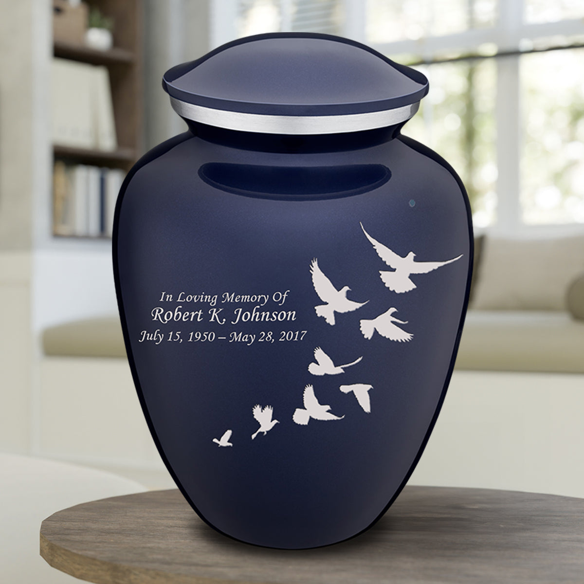 Extra Large Embrace Cobalt Blue Doves Cremation Urn for Ashes