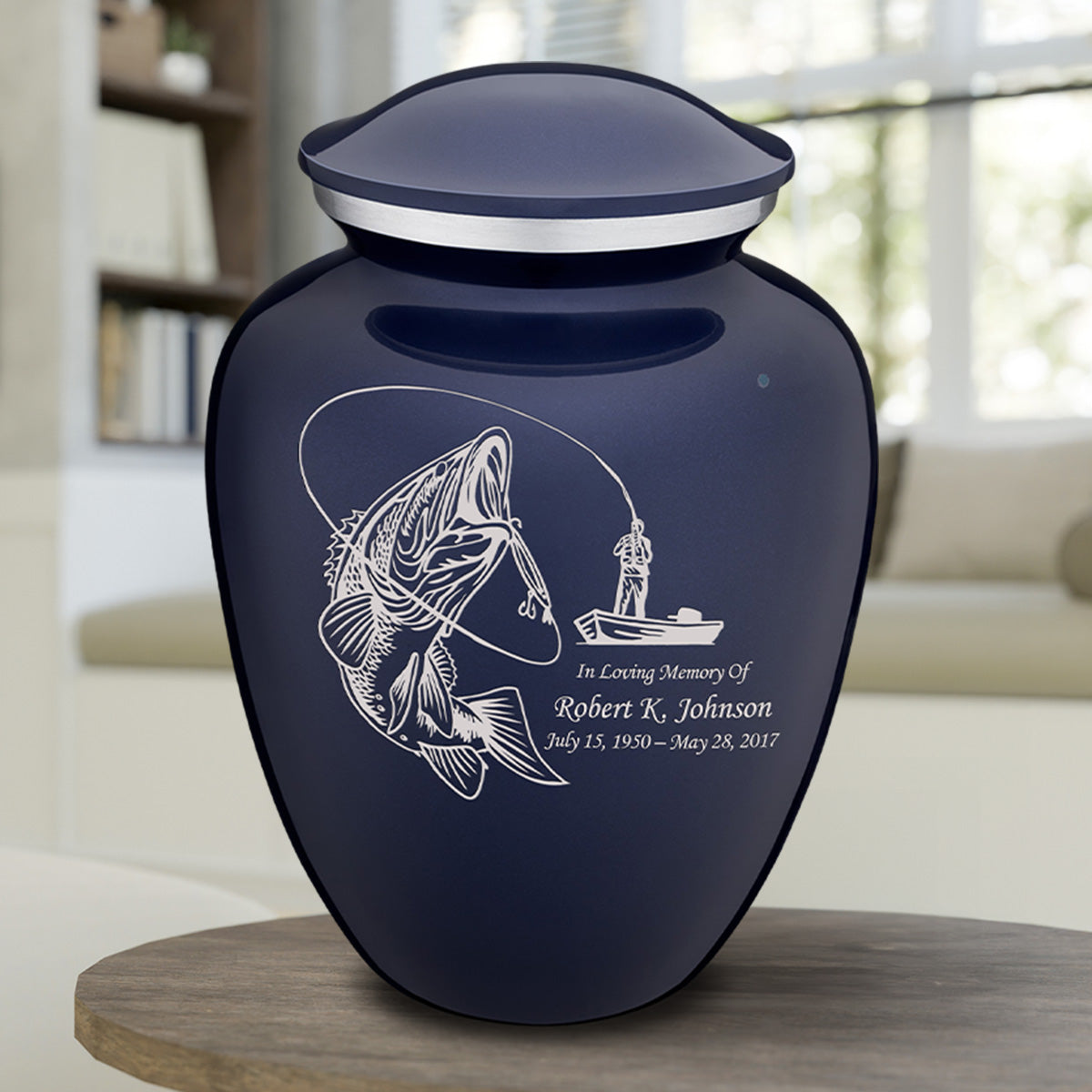 Extra Large Embrace Cobalt Blue Fishing Cremation Urn for Ashes