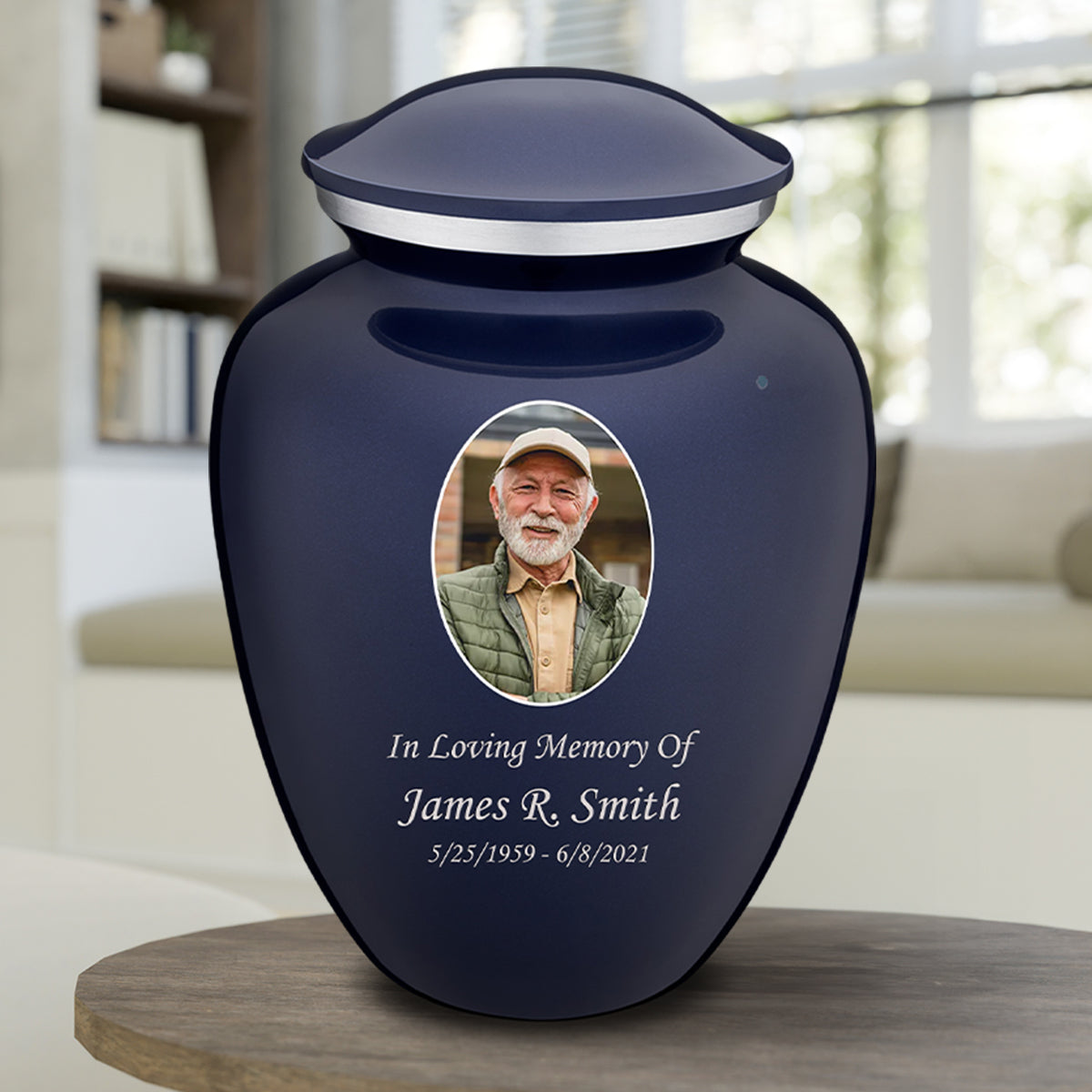 Extra Large Embrace Cobalt Blue Portrait Cremation Urn for Ashes