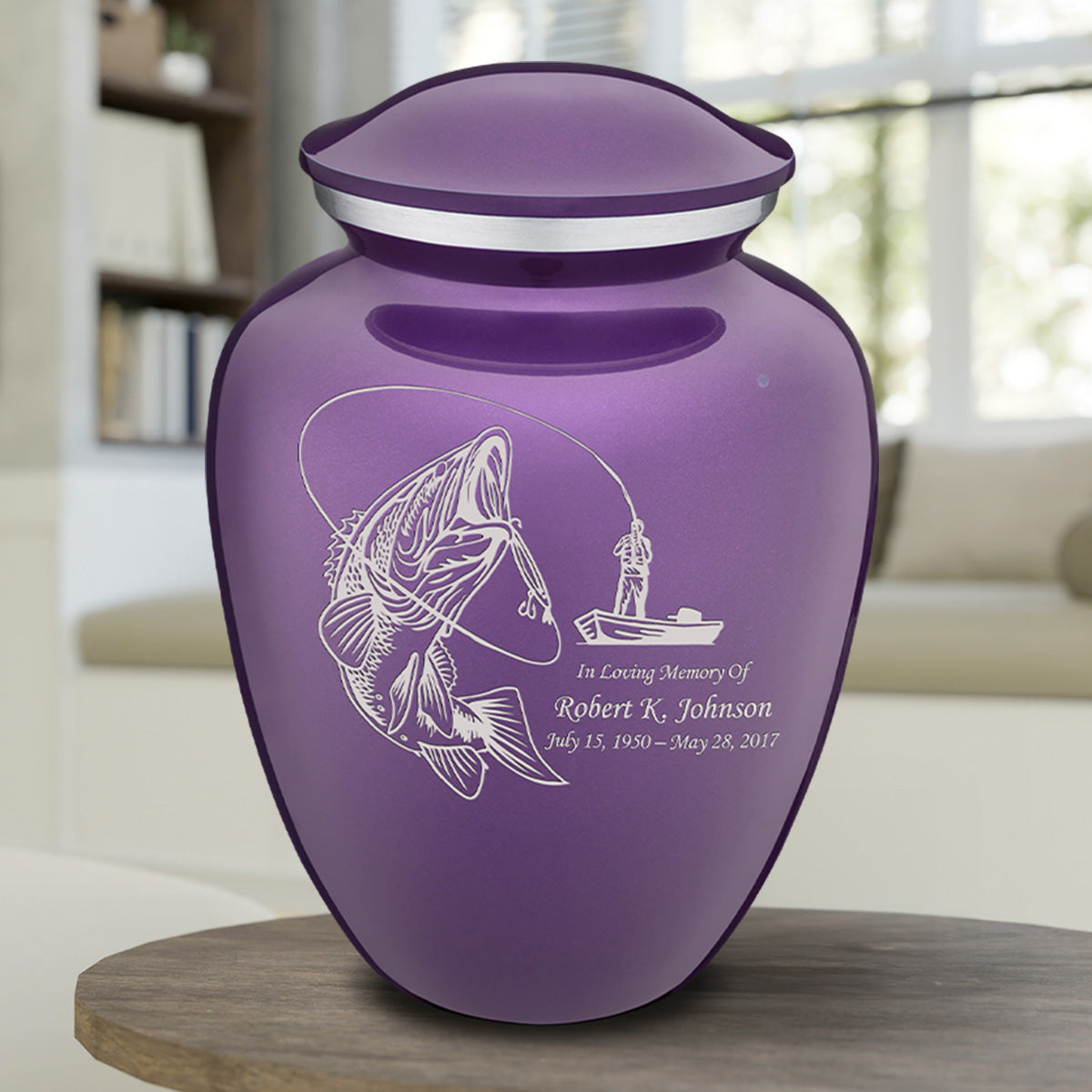 Extra Large Embrace Purple Fishing Cremation Urn for Ashes