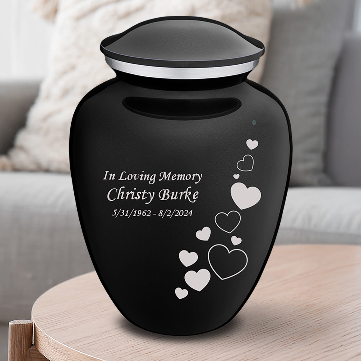 Adult Embrace Black Floating Heart Cremation Urn