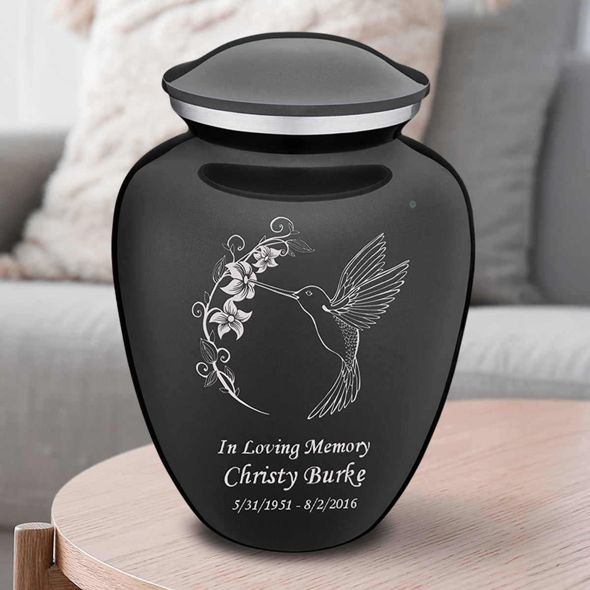 Adult Embrace Charcoal Hummingbird Cremation Urn