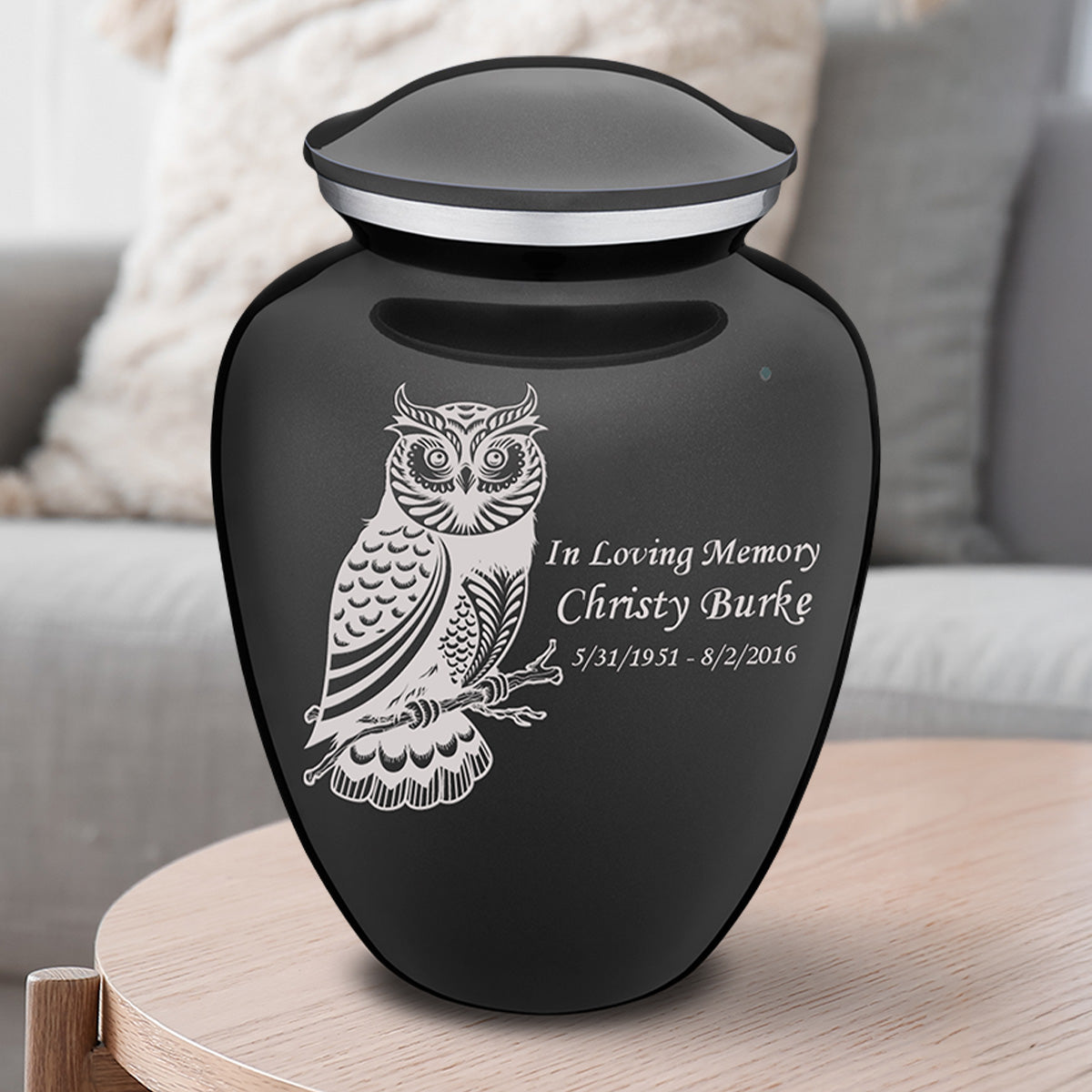 Adult Embrace Charcoal Owl Cremation Urn