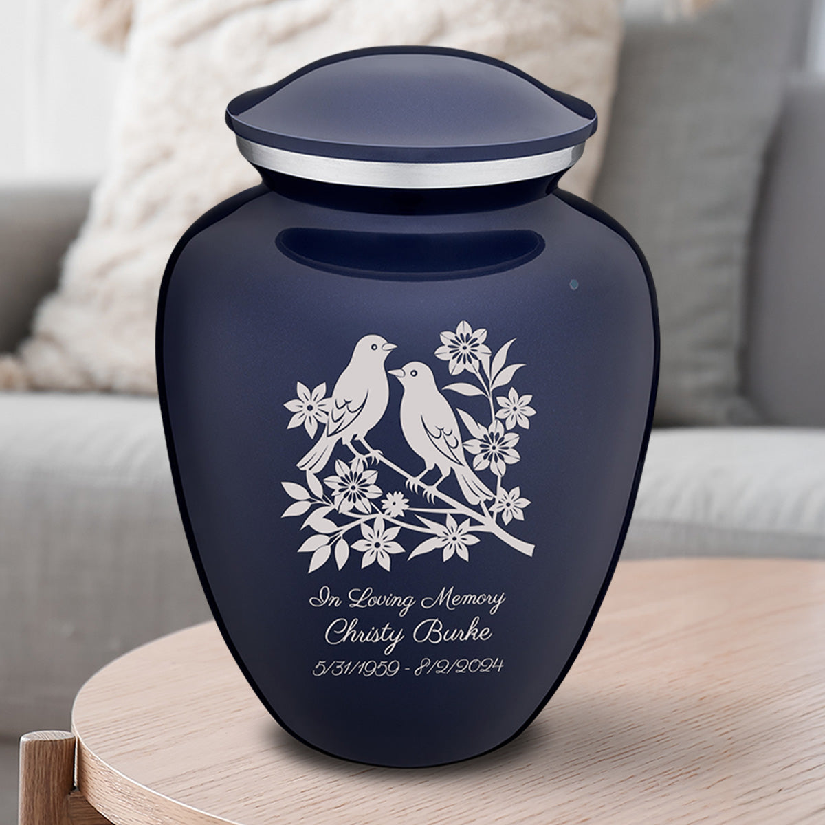 Adult Embrace Cobalt Blue Songbirds Cremation Urn