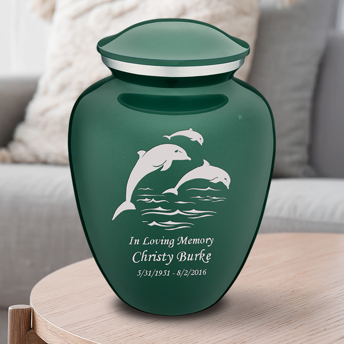 Adult Embrace Green Dolphins Cremation Urn