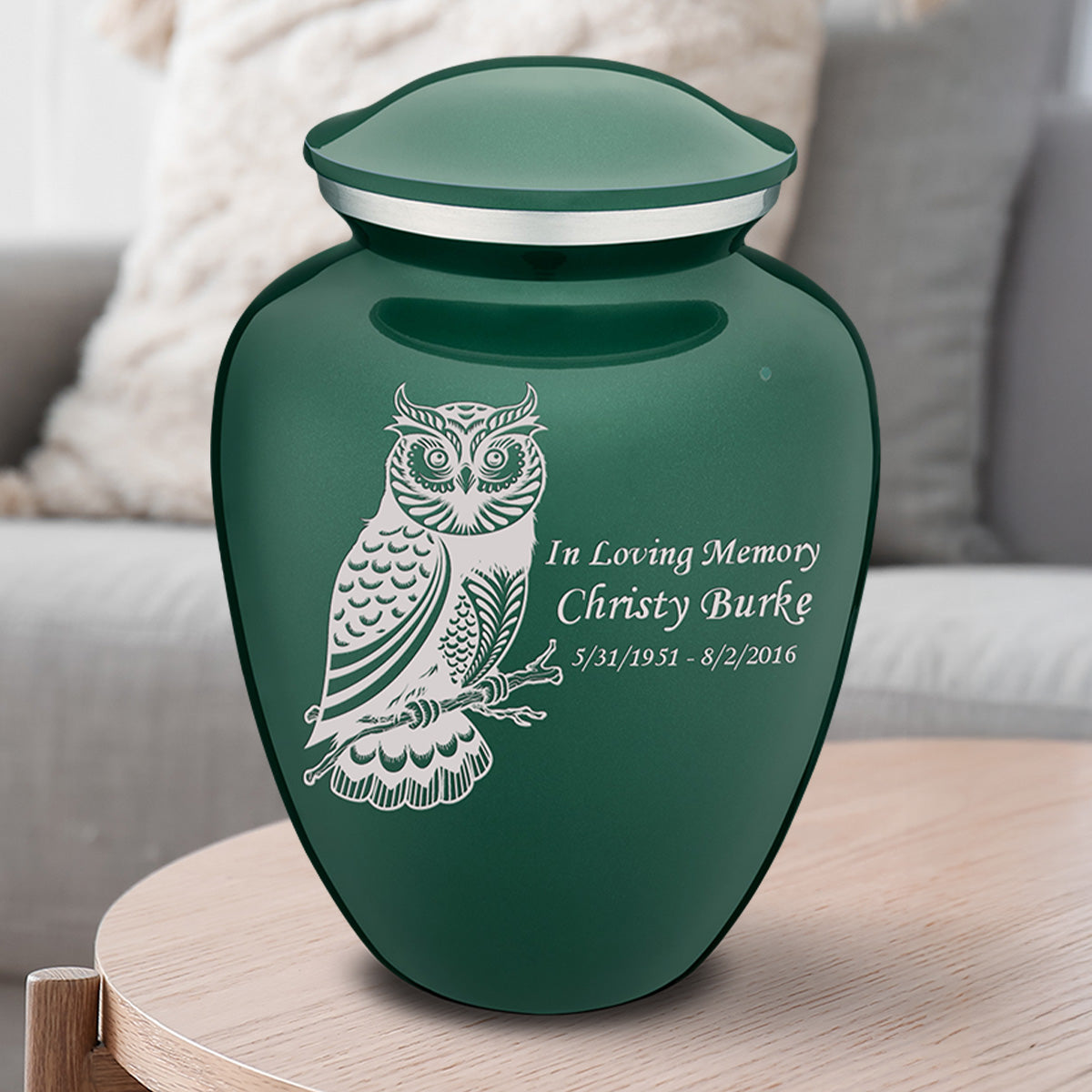 Adult Embrace Green Owl Cremation Urn
