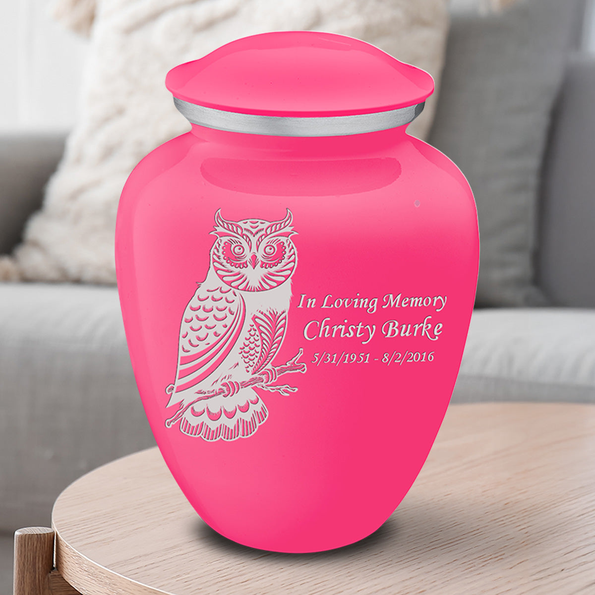 Adult Embrace Bright Pink Owl Cremation Urn
