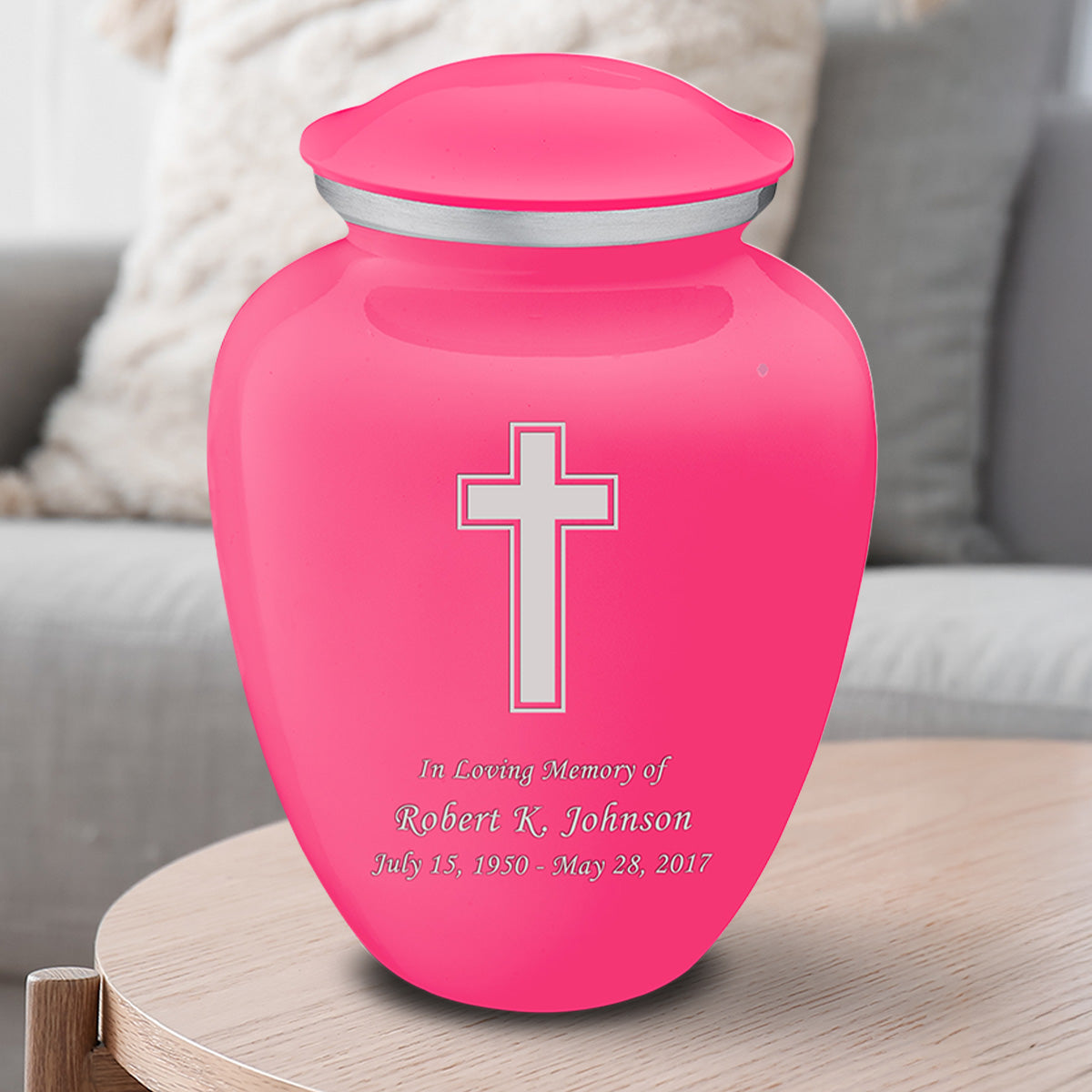 Adult Embrace Bright Pink Simple Cross Cremation Urn