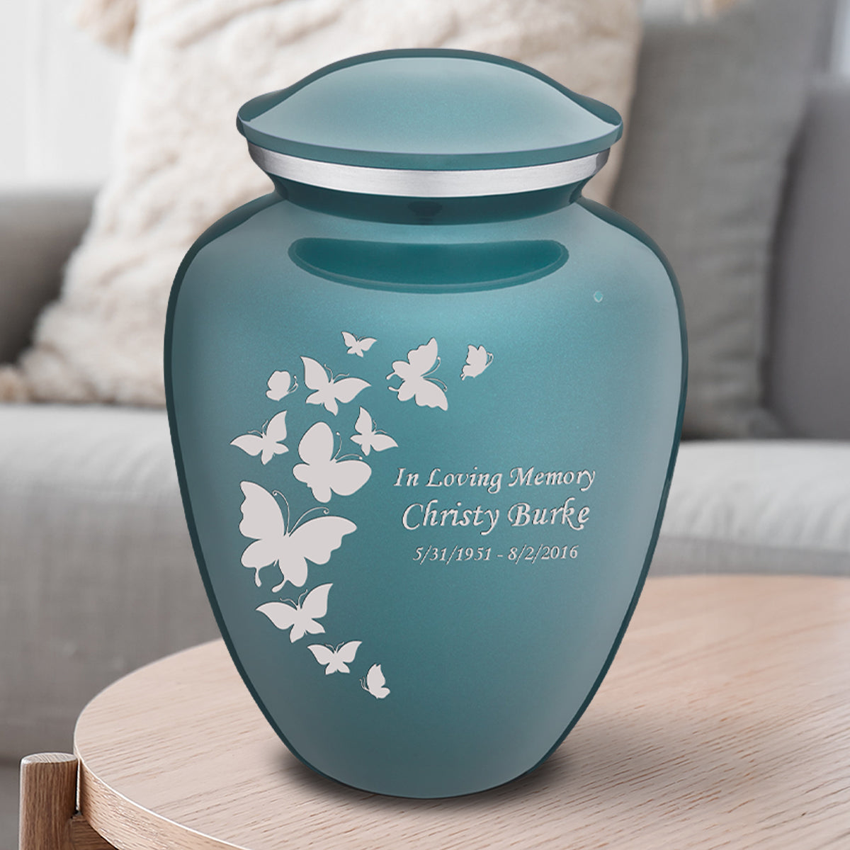 Adult Embrace Teal Butterfly Cremation Urn