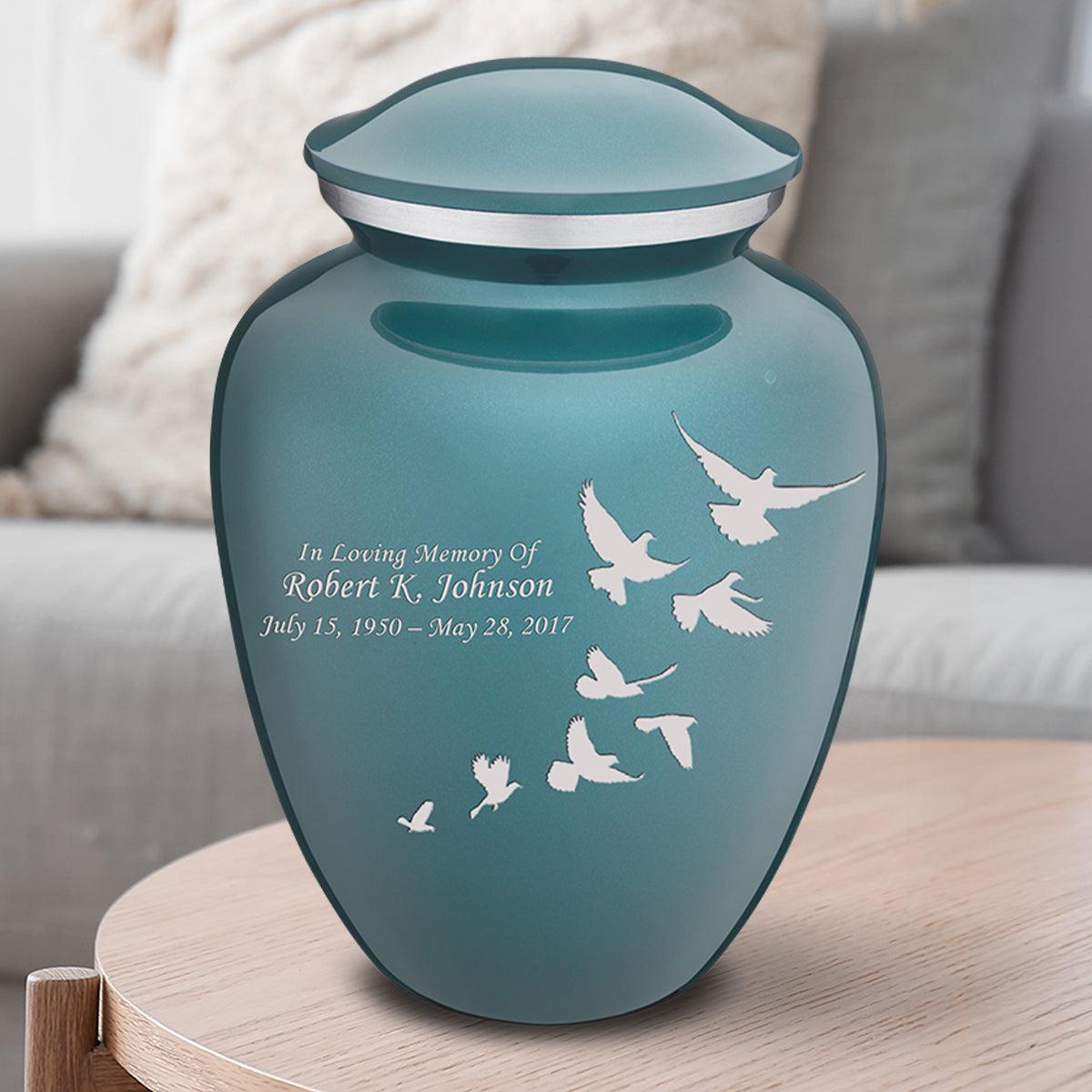 Adult Embrace Teal Doves Cremation Urn