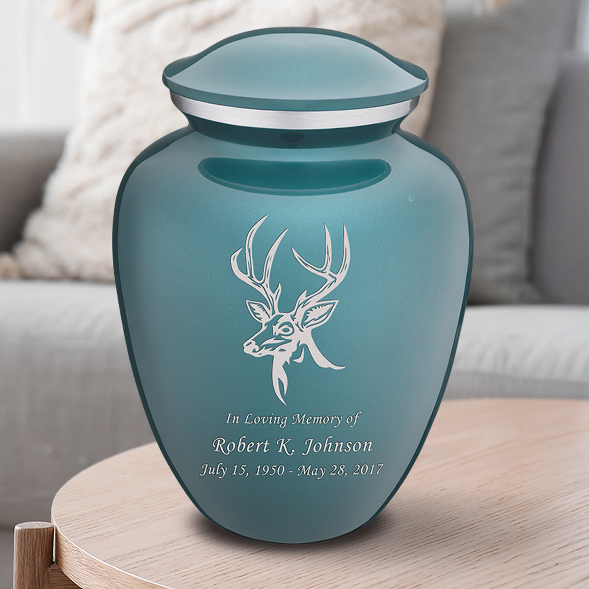Adult Embrace Teal Deer Cremation Urn