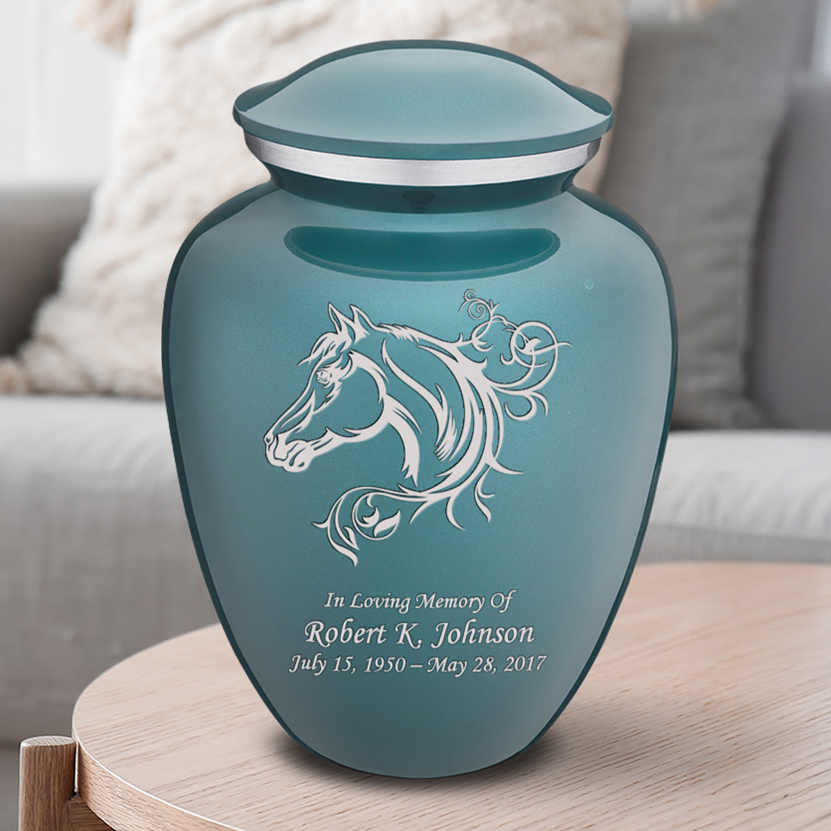 Adult Embrace Teal Horse Cremation Urn
