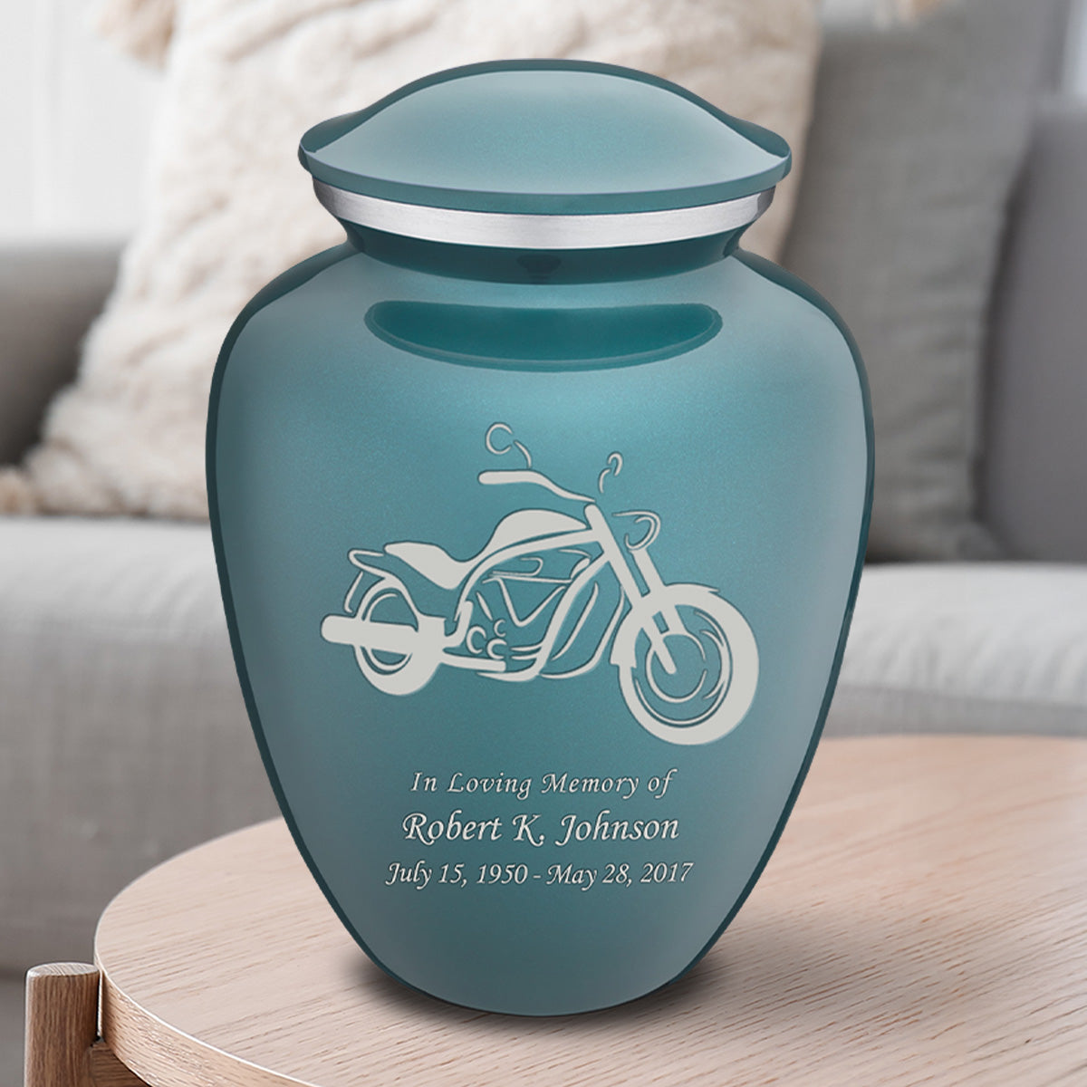 Adult Embrace Teal Motorcycle Cremation Urn
