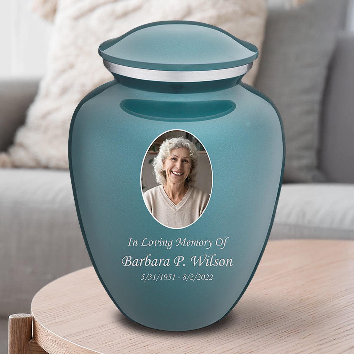 Adult Embrace Teal Portrait Cremation Urn