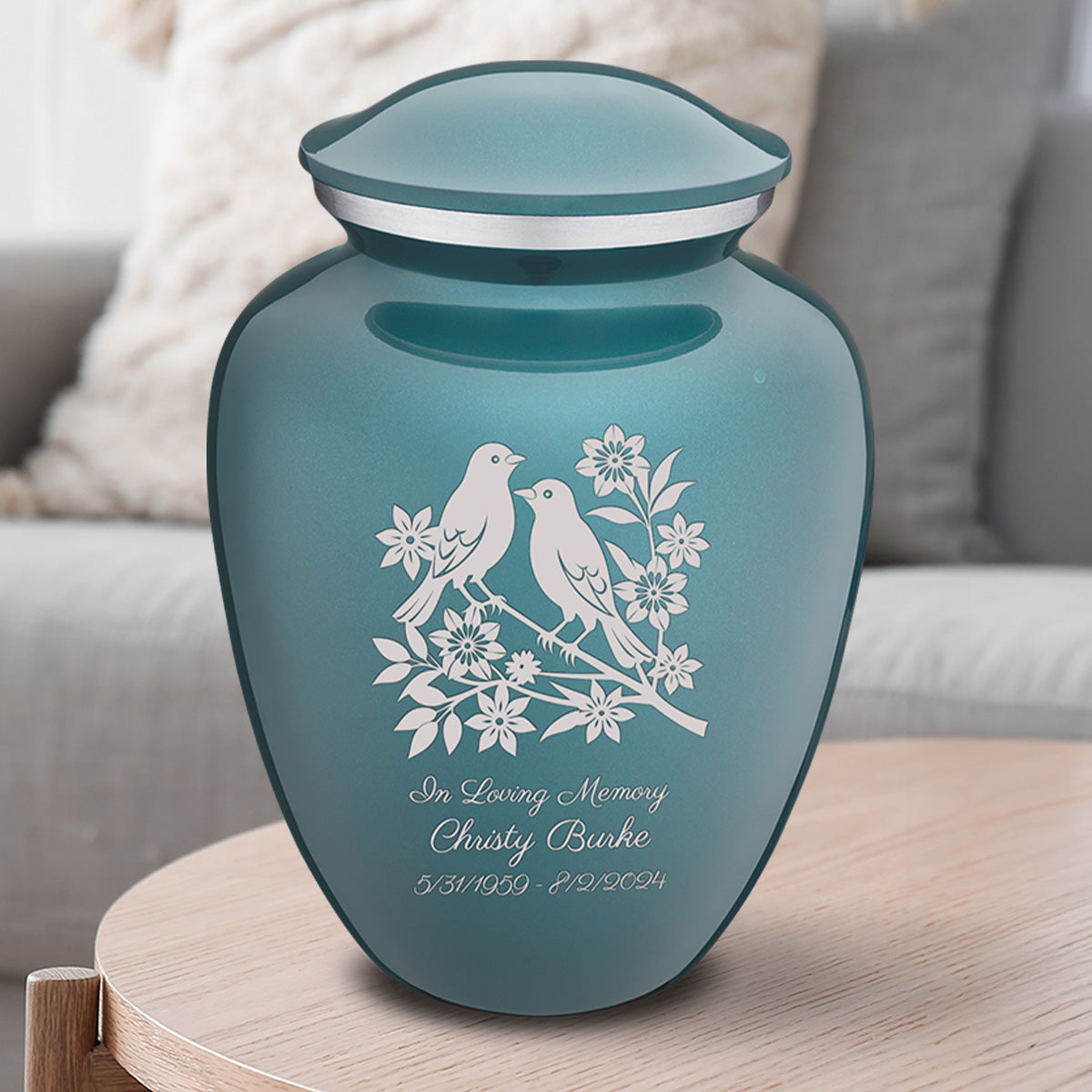 Adult Embrace Teal Songbirds Cremation Urn