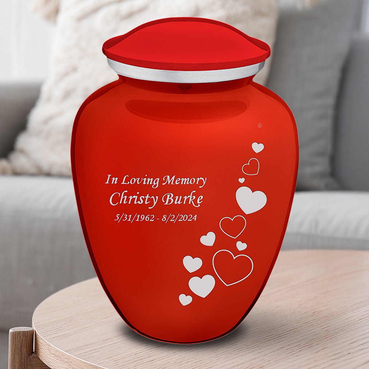Adult Embrace Bright Red Floating Heart Cremation Urn