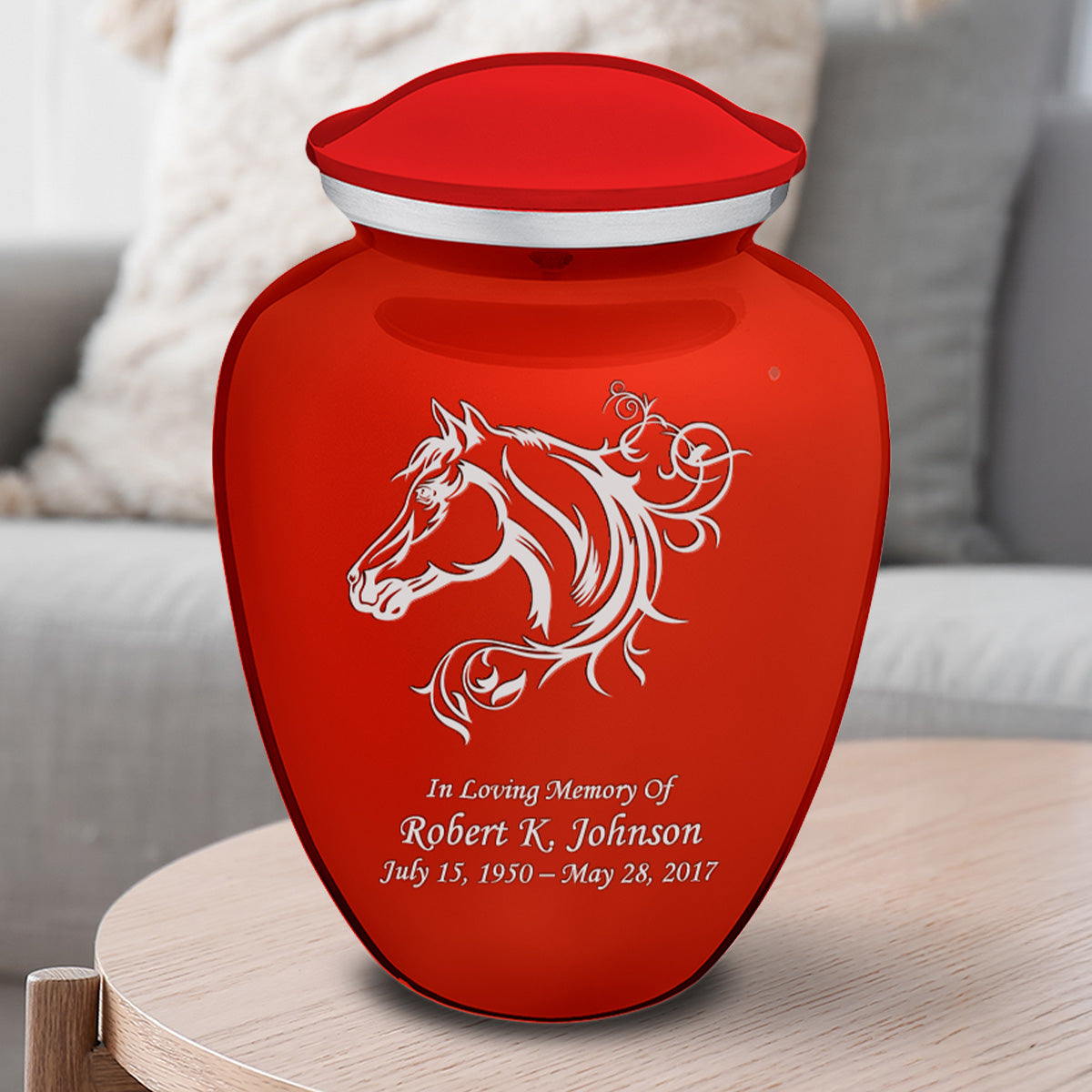 Adult Embrace Bright Red Horse Cremation Urn