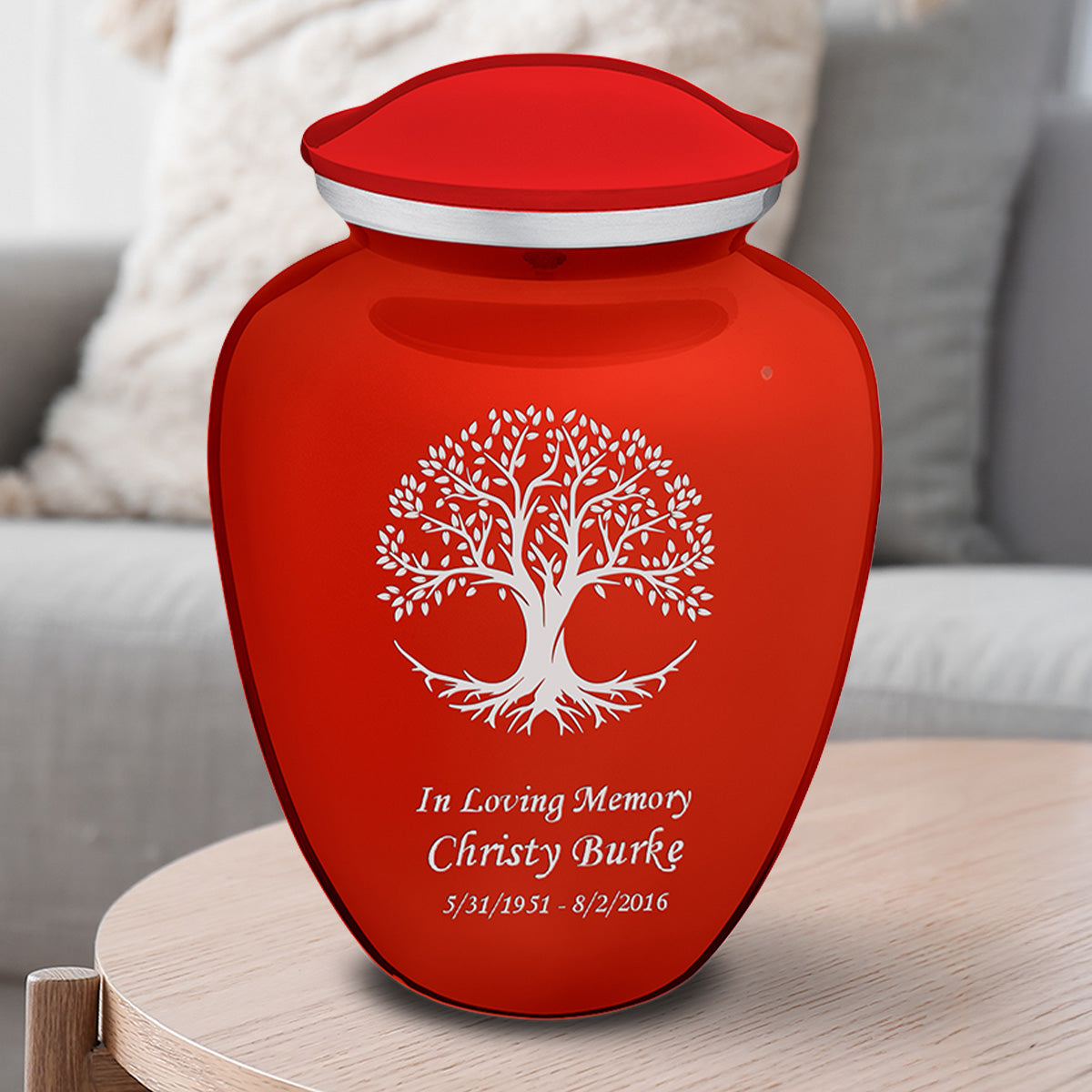Adult Embrace Bright Red Tree of Life Cremation Urn