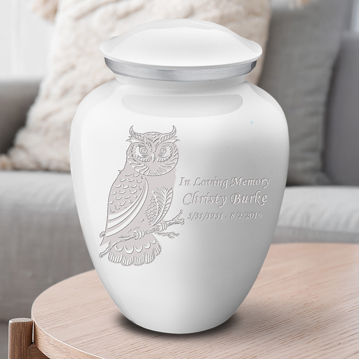 Adult Embrace White Owl Cremation Urn