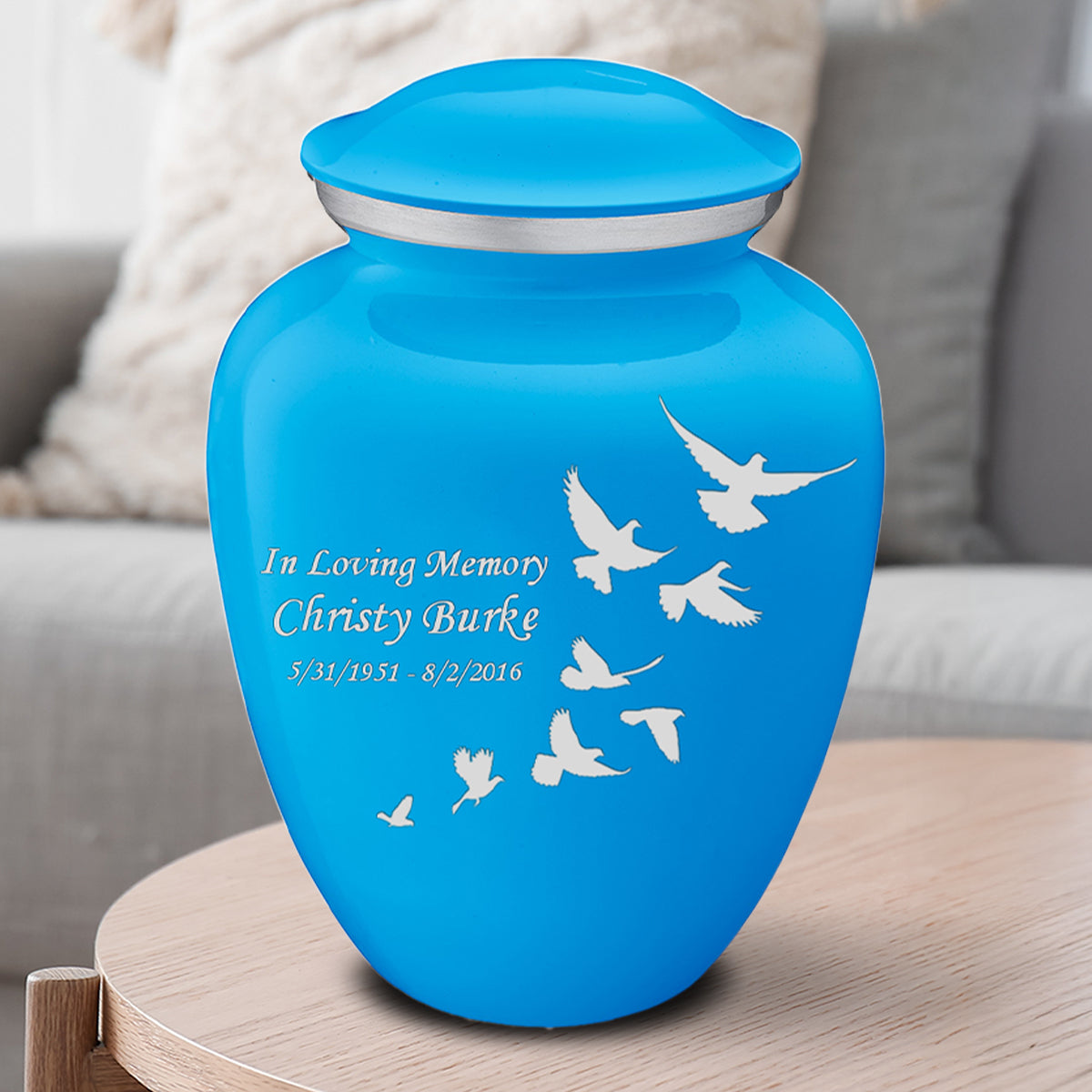 Adult Embrace Racing Blue Doves Cremation Urn