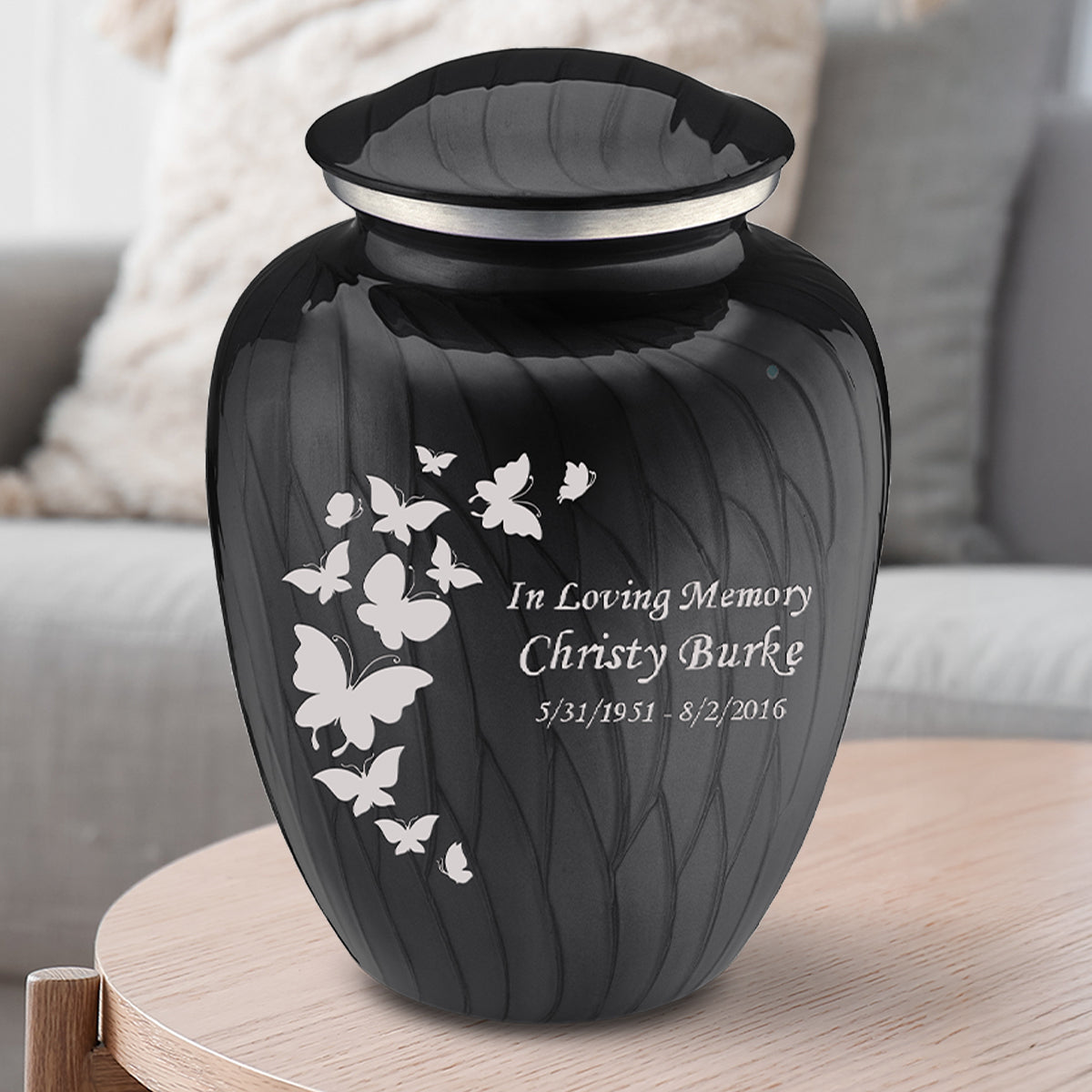 Adult Embrace Pearl Black Butterfly Cremation Urn