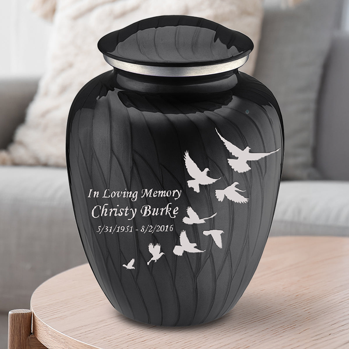 Adult Embrace Pearl Black Doves Cremation Urn