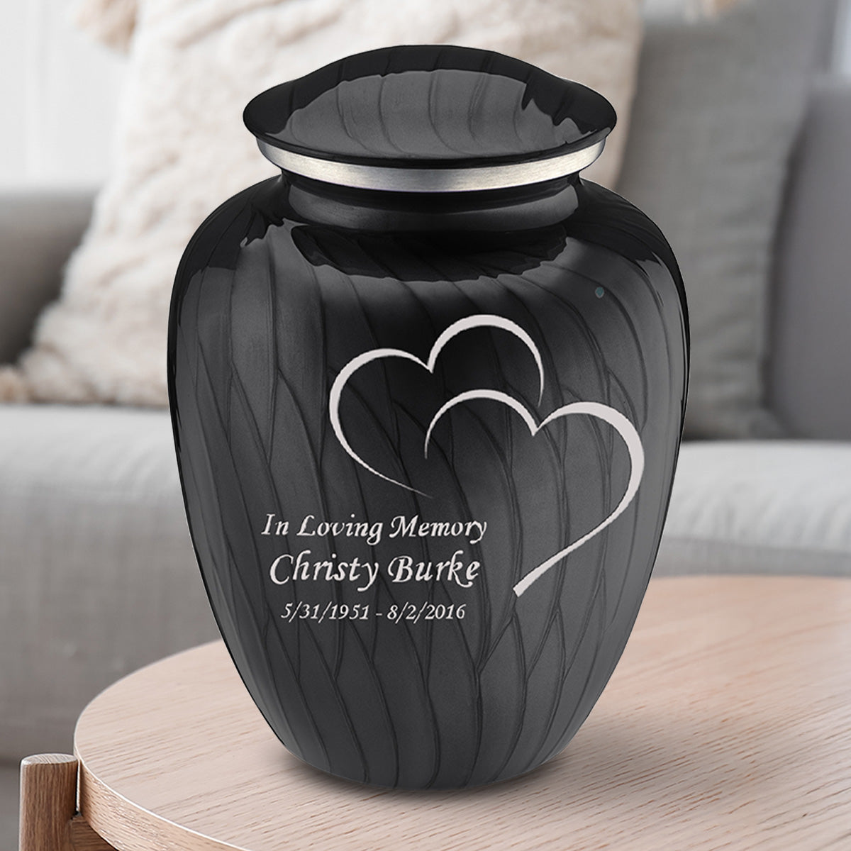Adult Embrace Pearl Black Hearts Cremation Urn