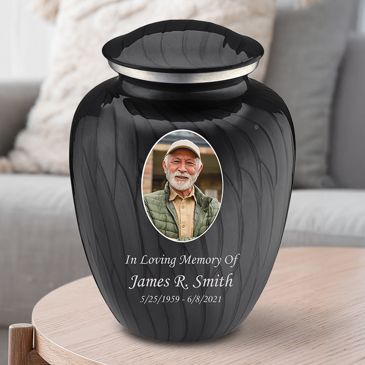 Adult Embrace Pearl Black Portrait Cremation Urn