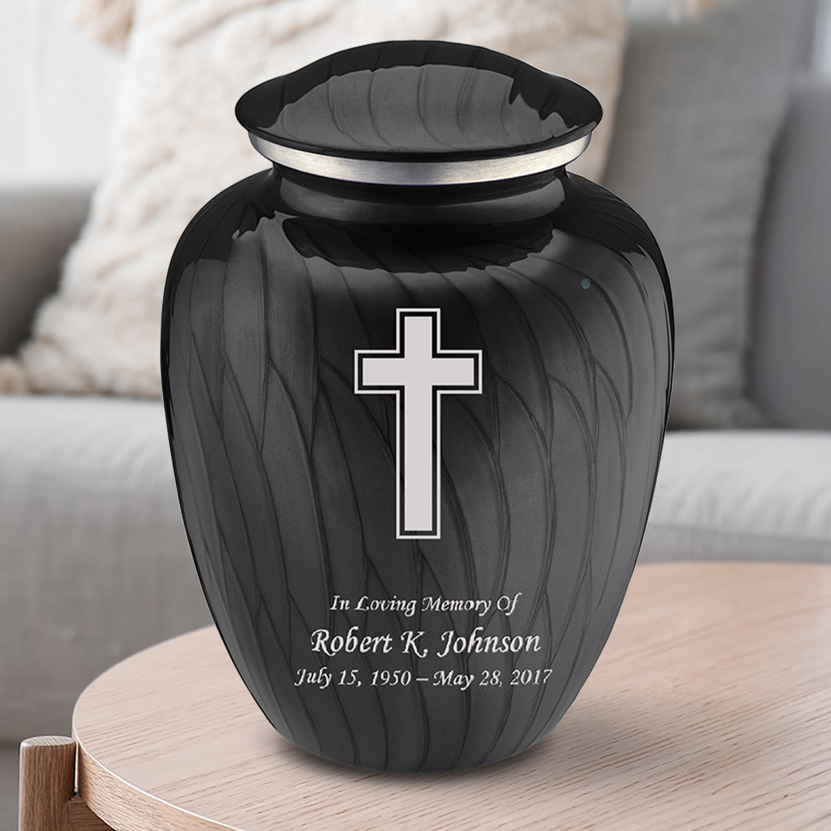 Adult Embrace Pearl Black Simple Cross Cremation Urn