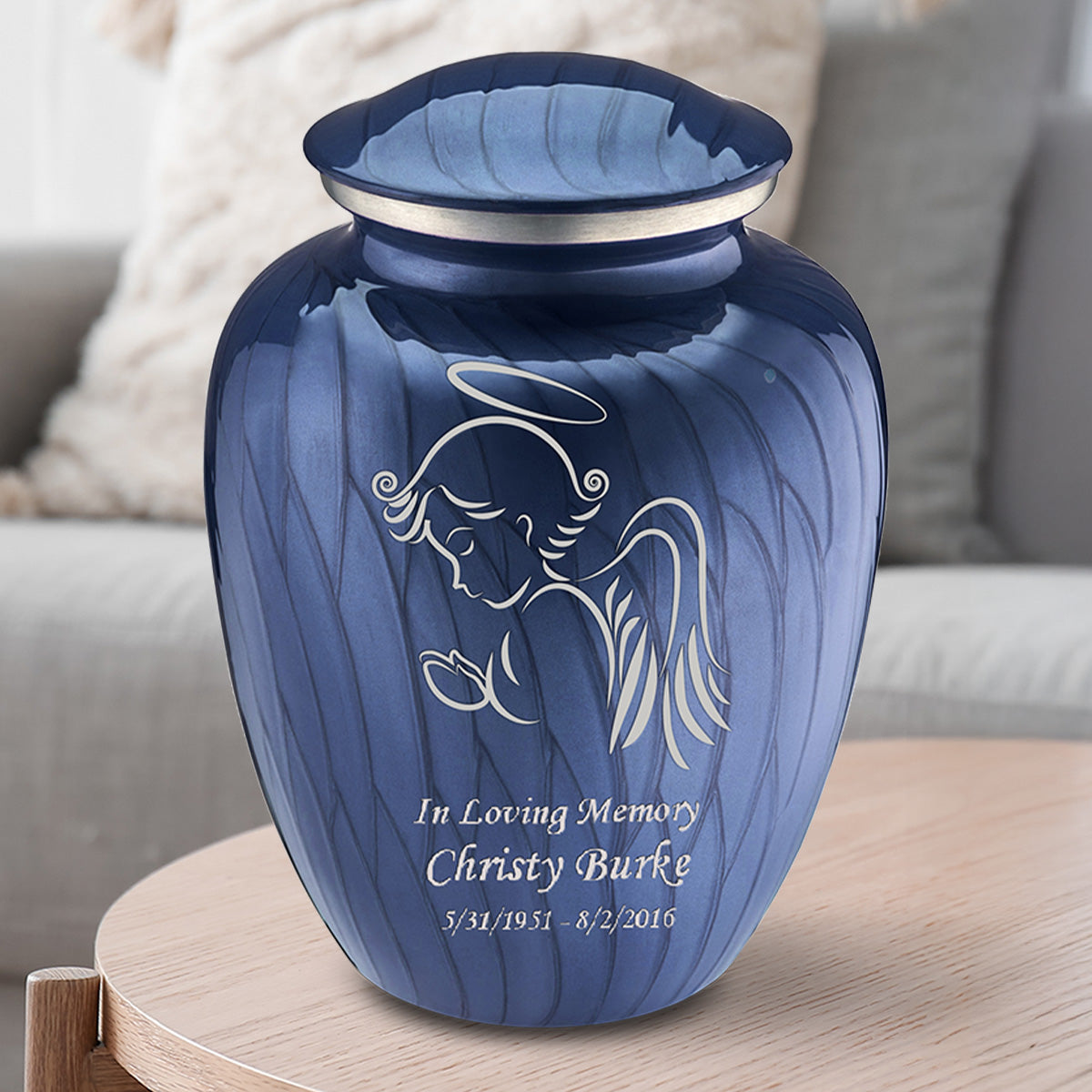 Adult Embrace Pearl Cobalt Blue Angel Cremation Urn