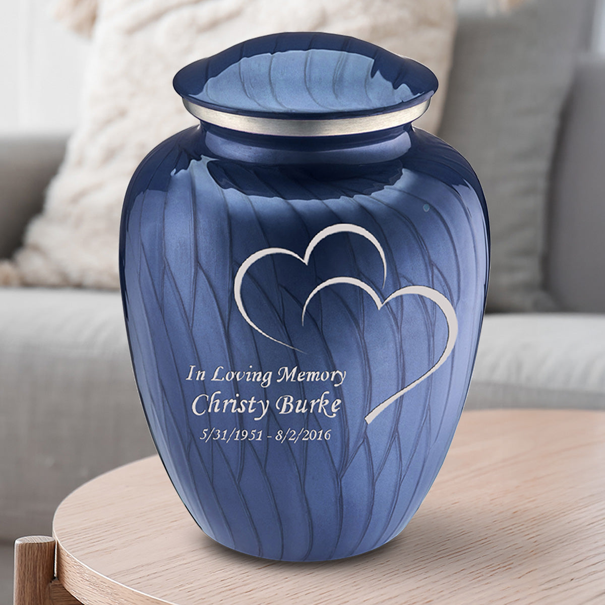 Adult Embrace Pearl Cobalt Blue Hearts Cremation Urn